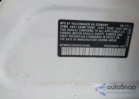 2013 Volkswagen Cc 2.0T Sport Plus z USA, uszkodzony, nr VIN WVWBN7AN0DE529406